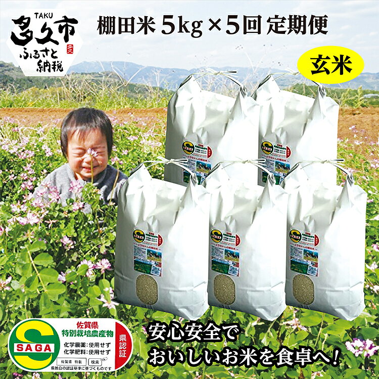 【ふるさと納税】【定期便 全5回】令和7年産・令和8年産 しょうちゃんの棚田米 夢しずく 玄米 5kg×5回 合計25kg 米 佐賀県産 栽培期間中農薬・化学肥料不使用 特A受賞品種 棚田米 k-3