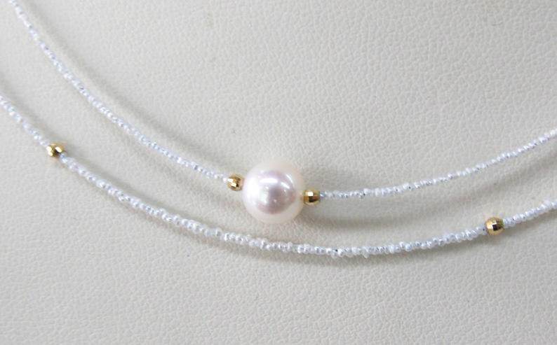 【180-02】志摩産アコヤ真珠ケシ2連ネックレス*