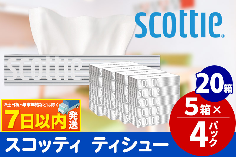 ティッシュペーパー スコッティ 200組 20箱(5箱×4パック) ティッシュ 秋田市オリジナル