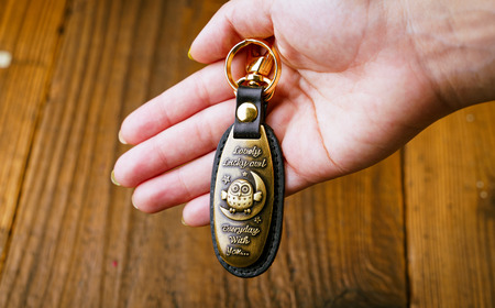 ブライドルレザーふくろうキーホルダー＜シルバー＞｜キーホルダー 革小物 革製品 