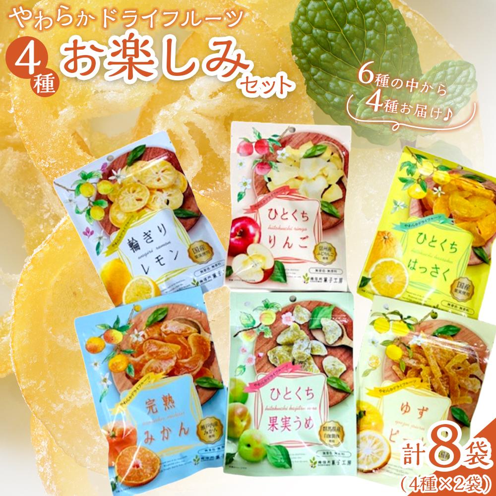 やわらかドライフルーツ（国産原料）中袋  4種×2袋お楽しみセット ｜ フルーツ お菓子 おつまみ 果物 レモン リンゴ はっさく みかん ゆず うめ 国産 長野 信州