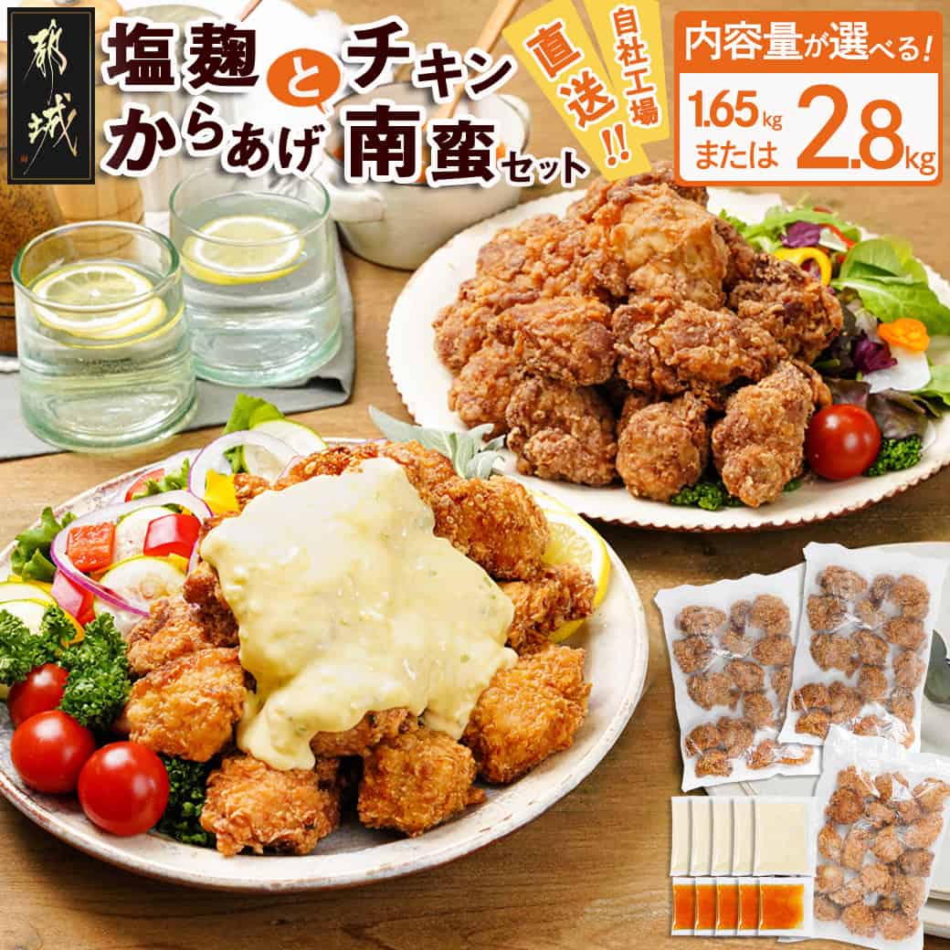 【ふるさと納税】【内容量が選べる！】鶏塩こうじからあげとチキン南蛮セット - 国産若鶏 はちみつ入り南蛮酢 タルタルソース付き 塩麹からあげ チキン南蛮 1.65kg/2.8kg お中元 送料無料 SKU-4402 【宮崎県都城市は2年連続ふるさと納税日本一！】