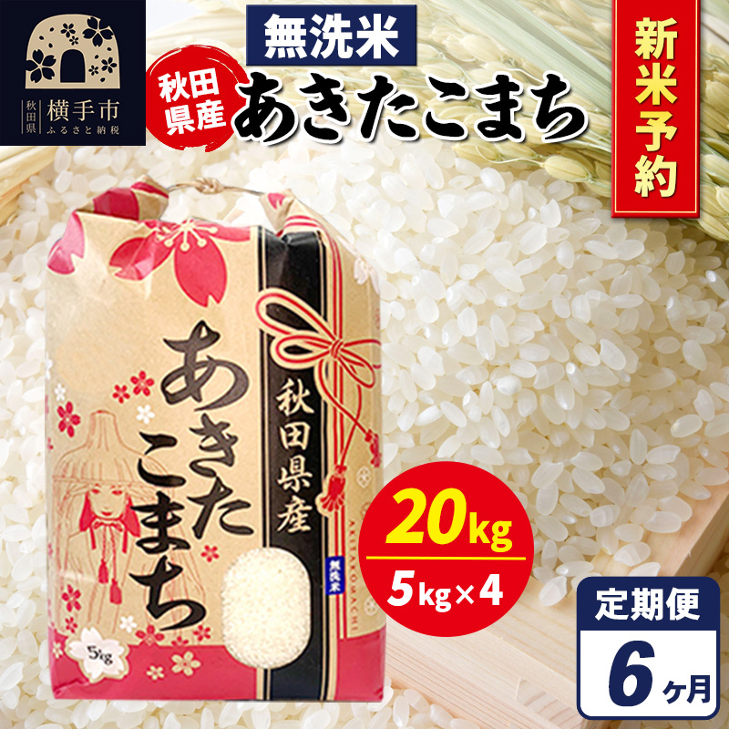 《令和7年産 新米受付》《定期便6ヶ月》あきたこまち 20kg（5kg×4袋）【無洗米】秋田県産 こまちライン
