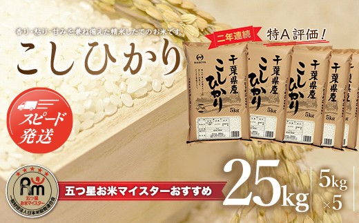 
                  【最短2～7営業日出荷】令和7年産 2年連続特A評価!千葉県産コシヒカリ25kg（5kg×5袋） ふるさと納税 米 25kg 千葉県産 大網白里 コシヒカリ 精米 こめ 送料無料
                