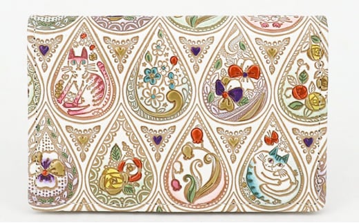 パスケース 花と猫 ミックス 文庫屋大関 名刺入れ カードホルダー 名刺ケース 名刺ホルダー カード入れ 定期入れ 定期ケース 雑貨 生活雑貨 小物 革小物 革製品 本革 日用品 民芸品 工芸品 東京 東京都 墨田区[№5619-0792]