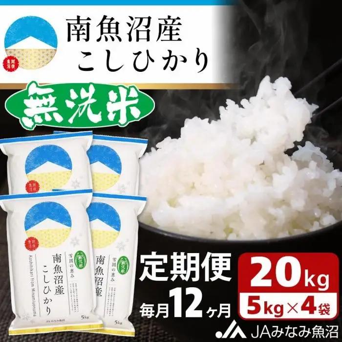 【JAみなみ魚沼定期便】南魚沼産こしひかり無洗米（20kg×全12回）｜無洗米