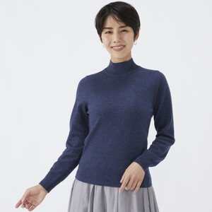 日本製 カシミヤ100% レディース ハイネックセーター インディゴブルー 2Lサイズ