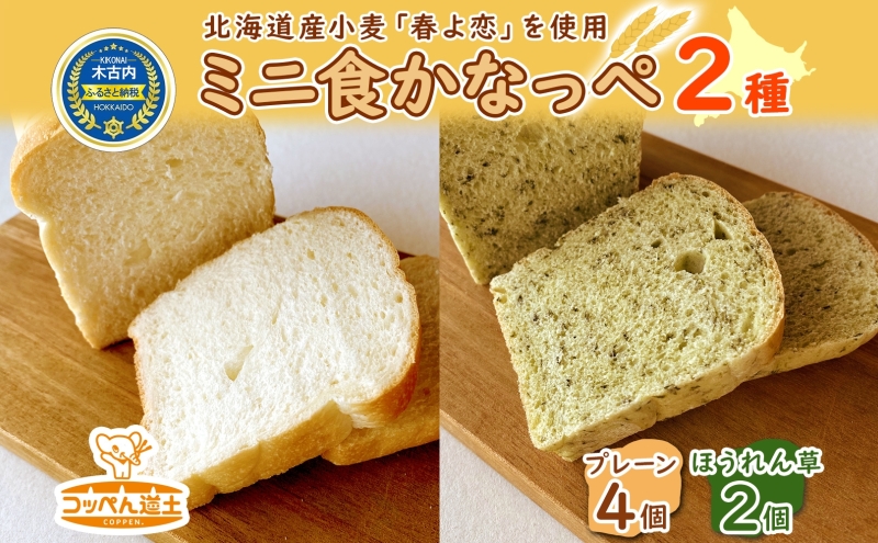 北海道 ミニ食かなっぺ 2種 セット プレーン 4個 ほうれん草 2個 北海道産 小麦 春よ恋 食パン パン トースト カナッペ 手作り 自家製 焼きたて 酵母 ベーカリー 朝食 手軽 冷凍 お取り寄せ 人気 自家用 ギフト 送料無料 木古内