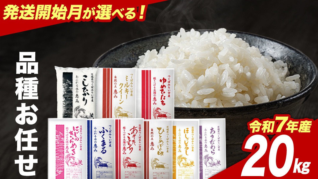 品種おまかせ 20kg 令和7年産米 茨城県つくばみらい市産 精米 こしひかり コシヒカリ あきたこまち ひとめぼれ ふくまる ゆめひたち ミルキークイーン にじのきらめき ほしじるし あきだわら 米 コメ こめ 単一米 限定 茨城県産 国産 美味しい お米 おこめ おコメ
