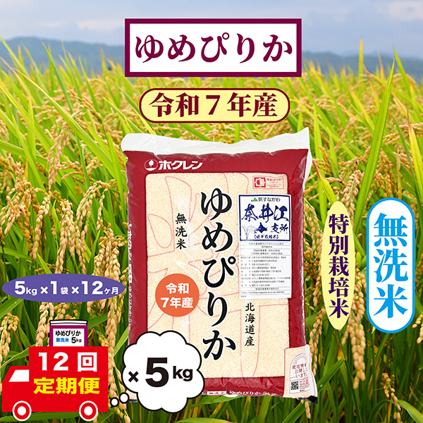 【定期便12回】北海道奈井江町　特別栽培米　ゆめぴりか　5kg【無洗米】