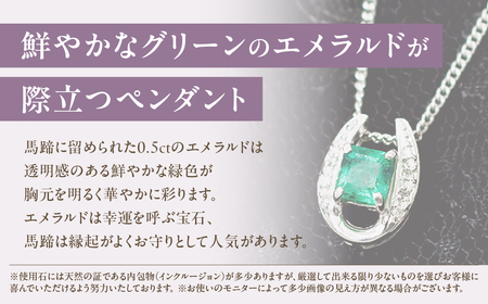 エメラルド ペンダント 0.5ct 0.5カラット PT100 プラチナ100 馬蹄 Ag900（24118） [山梨 ペンダント ネックレス エメラルド プラチナ ジュエリー ダイヤモンド ] 山梨