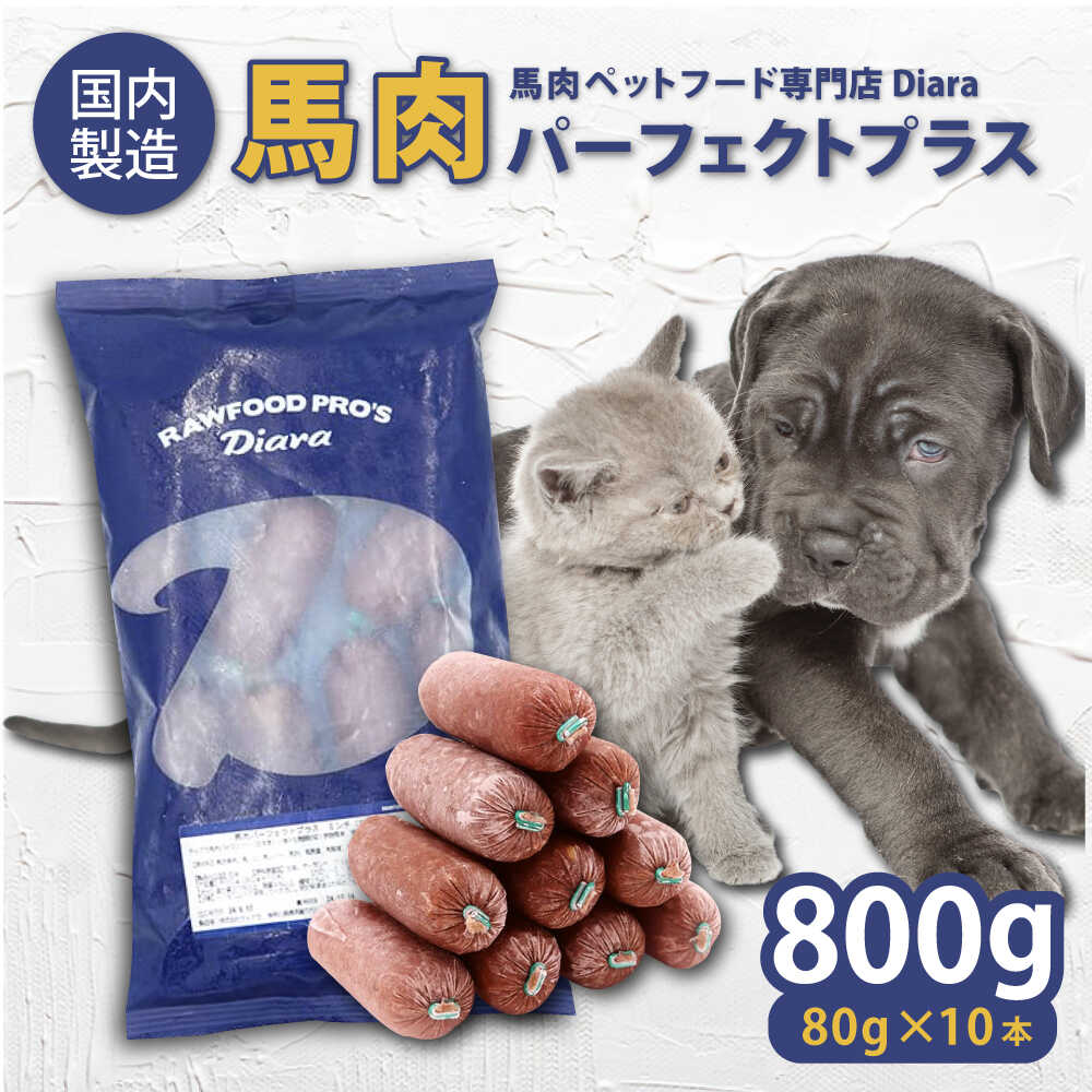 【ふるさと納税】【犬猫用・ペット用】馬肉パーフェクトプラス　800g×1袋(80g×10本)　ペットフード 馬肉ペットフード 馬肉 犬 猫 ペット ドッグフード キャットフード【ディアラ】[AKGU001]