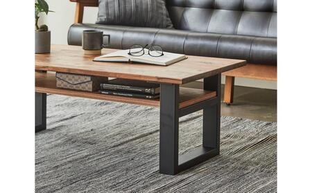 【大川家具】無垢材 センターテーブル (棚付き) 食卓テーブル ローテーブル リビングテーブル 幅1000 ウォールナット 天然木 国産 日本製 鉄脚 完成品 組み立て不要 高級感 インダストリアル