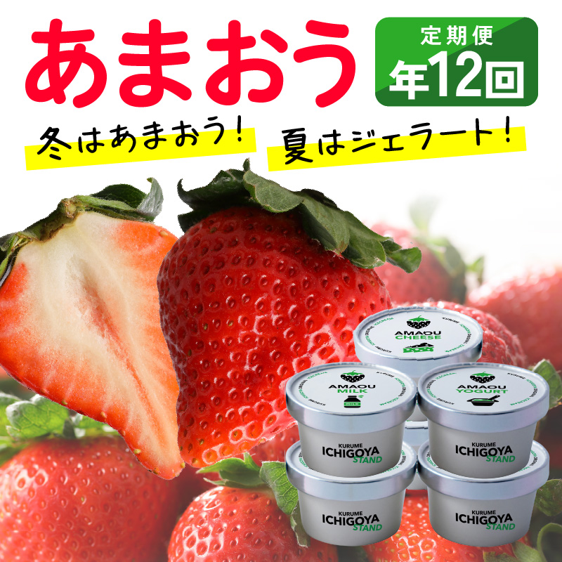 【あまおう年間定期便(年12回)】福岡県産 冬はあまおう！夏はジェラート(アイス)！年中あまおうの美味しさをお届けします！！_いちご 定期便 年12回 あまおう 280g × 4パック オリジナル 完