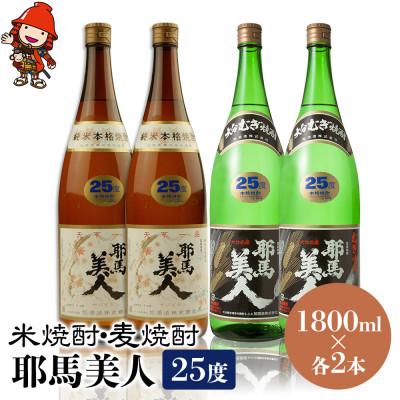 ふるさと納税 中津市 米焼酎・麦焼酎　耶馬美人25度　1,800ml×各2本