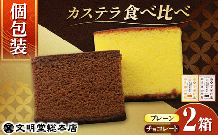 【個包装】カステラ 2種 プレーン・チョコレート) 文明堂 [DBF014] 食べ比べカステラ