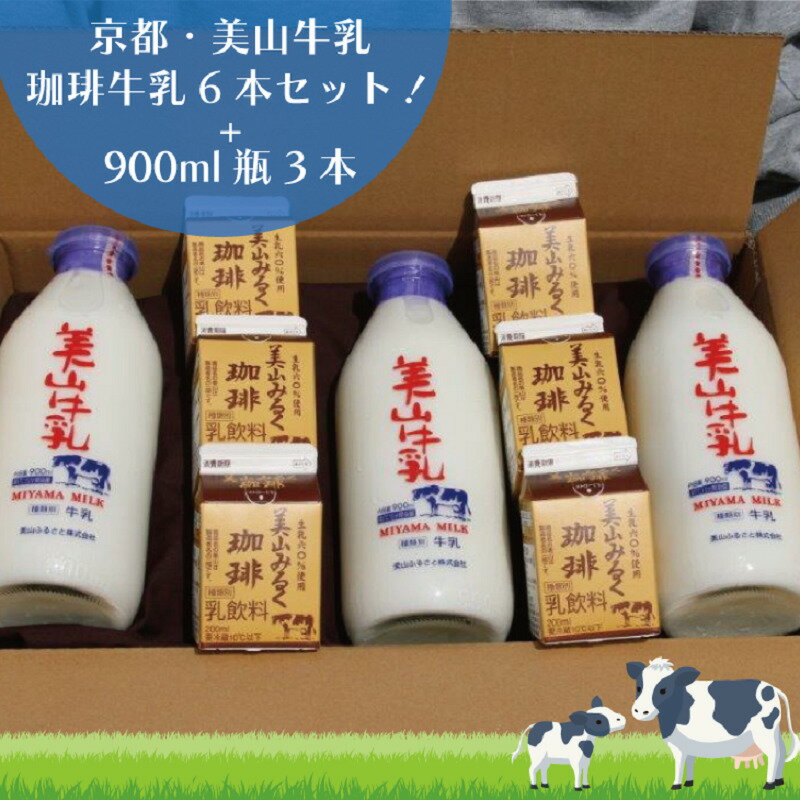 【ふるさと納税】牛乳 京都 美山牛乳 瓶 900ml ×3本 珈琲牛乳 200ml ×6本 詰め合わせ セット 美山町 お取り寄せ コーヒー牛乳 パック ※北海道・沖縄・離島への発送不可　 南丹市
