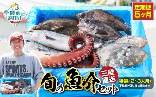 【5ヶ月定期便 / 下処理する】特選 三陸海の恵み詰め合わせ(1回あたりのお届け目安：2～3人用) 【 無添加 鮮魚 三陸産 国産 天然 海鮮 お刺身 魚介 魚介類 詰め合わせ セット お手軽 】岩手 陸前高田市 産地直送 RT1001