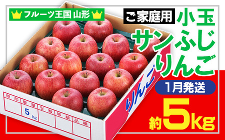 ★フルーツ王国山形★【ご家庭用】小玉サンふじりんご(無袋) 優品 約5kg(玉数おまかせ)【1月発送】 FY25-439