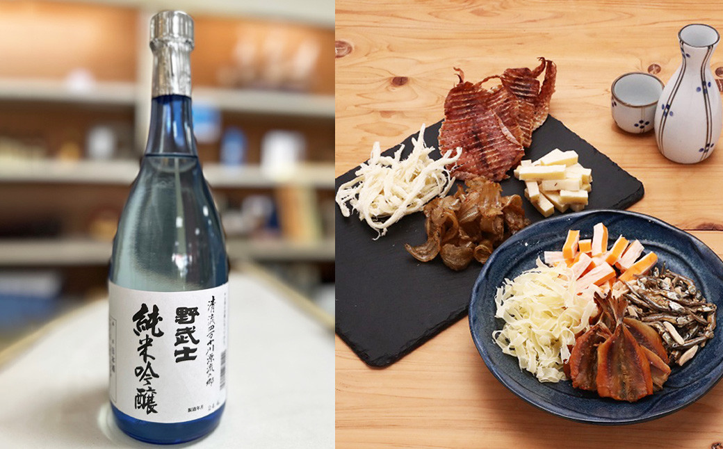 
            野武士 純米吟醸 720ml おつまみセット（バラエティギフト8点セット） 日本酒 純米 吟醸酒 酒 お酒 アルコール 飲料 瓶 おつまみセット おつまみ 厳選おつまみ 愛媛県 【えひめの町（超）推し！】（604）
          