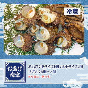 ＜土日祝着＞＜先行予約受付中！1月中旬～2月下旬頃順次配送＞あわび・さざえ詰合せ(2種)国産 鳥取県 境港市 海鮮 新鮮 生食 冷蔵 活魚介 魚貝類 アワビ 鮑 サザエ 栄螺 食べ比べ【sm-AA00