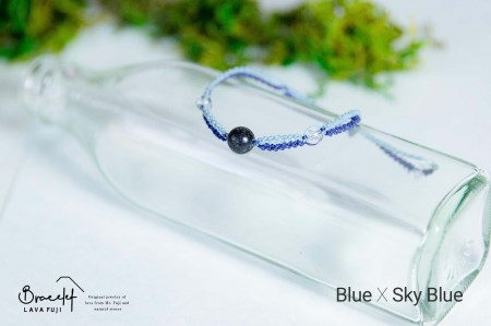 富士山溶岩ブレスレット（ワックスコード）【2色ミックス】【ブルー/スカイブルー】～Lava Fuji Bracelet～ ジュエリー