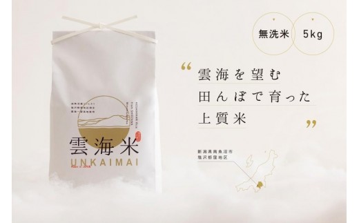 
                  新米予約【令和8年産】「雲海米」南魚沼塩沢産コシヒカリ　無洗米5kg【銘柄米 ブランド米 無洗米 こしひかり コシヒカリ 魚沼産 新潟米 お米 米 こめ コメ ご飯 御飯 ごはん】【2026年10月上旬から1ヶ月以内に順次発送予定】
                