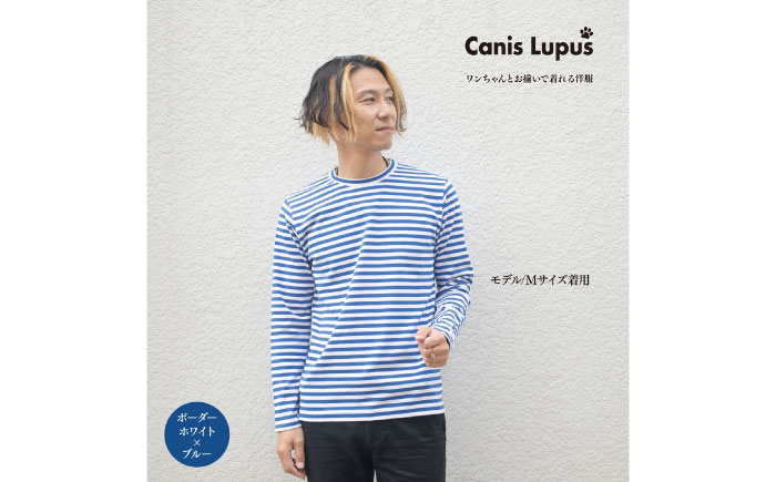 ボーダーロングTシャツ ホワイト×ブルー （S-XL）/ 長袖 / 佐賀県 / Canis Lupus [41AAAN012]
