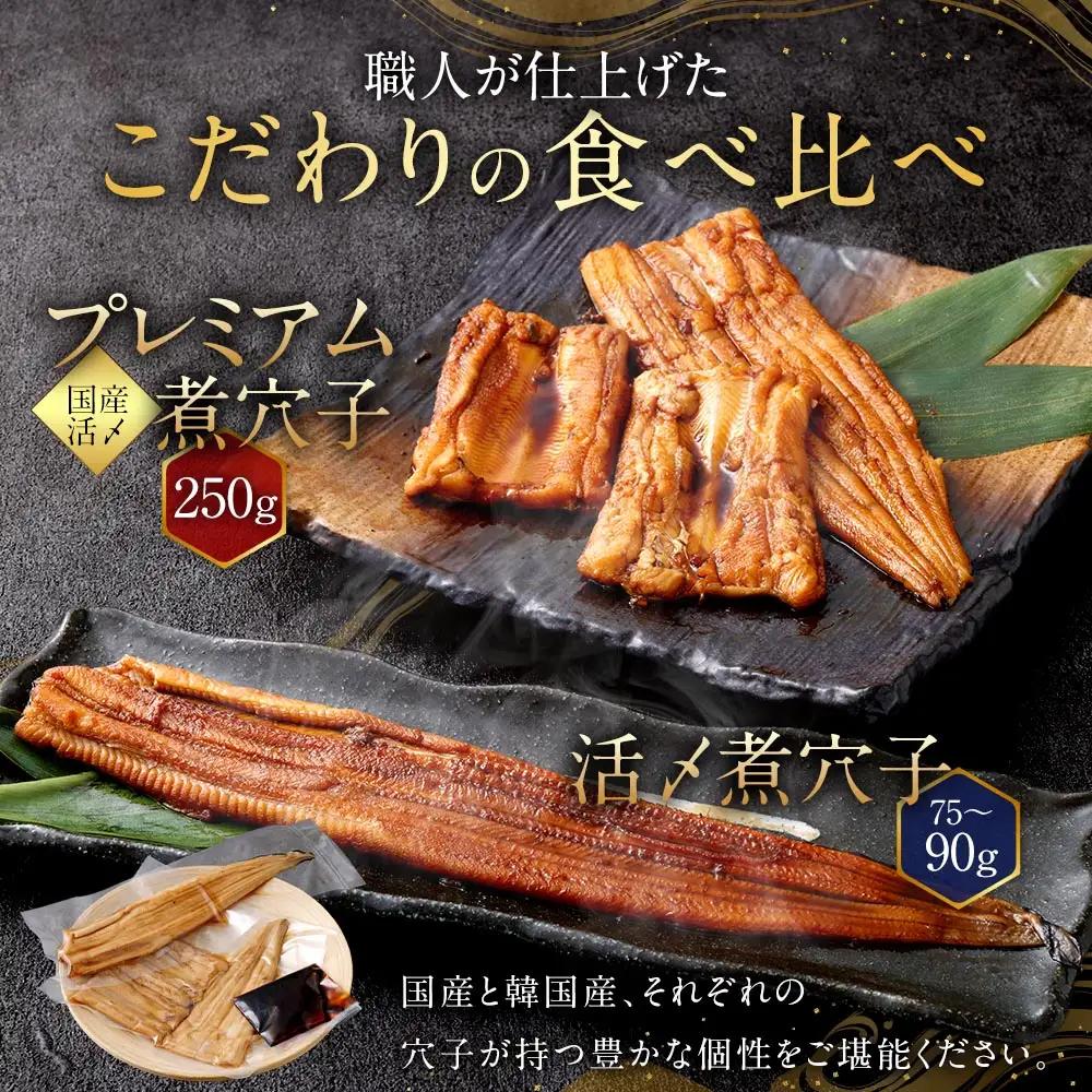 飯田商店 活〆煮穴子 （ 75～90g × 1袋 ） とプレミアム煮穴子 250g （ 250g × 1袋 ） 食べ比べセット タレ （ 50g ） 付 魚 魚類 お魚 穴子 アナゴ あなご 魚料理 冷凍 保存料不使用 着色料不使用 添加物不使用 食べ比べ セット