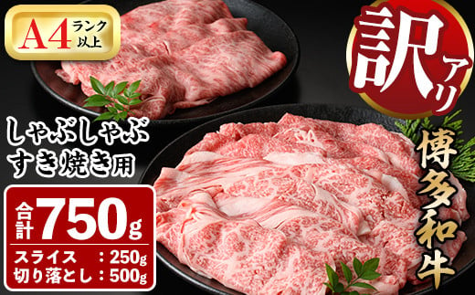 
＜訳あり＞博多和牛しゃぶしゃぶすき焼き用(合計750g) 牛肉 黒毛和牛 国産 スライス 切り落とし バラ 焼き肉 BBQ 化粧箱 贈答 ギフト プレゼント＜離島配送不可＞【ksg0301】【MEATPLUS】
