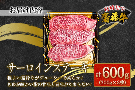 齋藤牛サーロインステーキ（200g×3枚）計600g【E172】