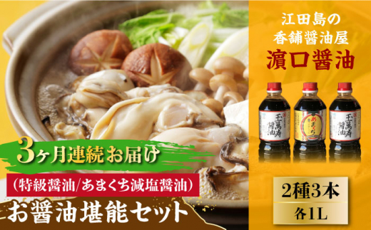 
【全3回定期便】一度使うと手放せない！！リピーター続出のお醤油堪能セット 1L×3本 醤油 減塩 健康 濃口 和食 江田島市/有限会社濱口醤油[XAA023]
