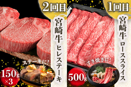 【定期便 6回】受賞歴多数!! ≪宮崎牛≫月に一度のお楽しみ定期便【総重量4.75Kg】【ステーキ・焼肉・すき焼き・しゃぶしゃぶ】
