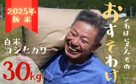
                  【令和８年新米】農家さんからのおすそわけ 飛鳥町 くわばらさんが作ったお米 30kg【knkm0282】
                