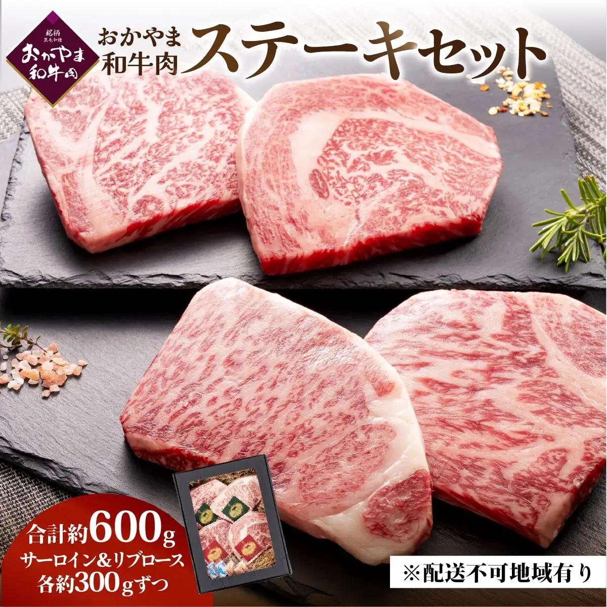 和牛 おかやま 和牛肉 ステーキ セット 合計約600g（サーロイン 約300g＆リブロース 約300g）