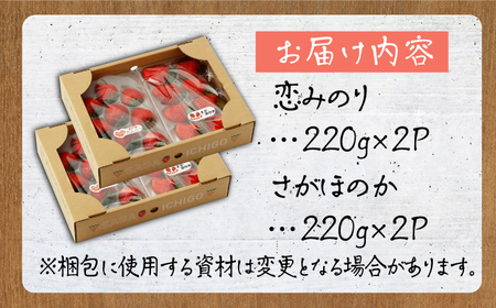 【先行予約】食べ比べ！恋みのり＆さがほのか 計880g（各種220g×2パック）詰め合わせ セット /赤いちご いちご食べ比べ 甘いいちご 化粧箱入りいちご イチゴ 苺  佐賀県産いちご ブランドいち