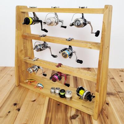 ふるさと納税 横手市 ロッドスタンド両面19本掛け+リールスタンド両面Lサイズ /本体:ライトブラウン　フェルト:ブラック |  | 03