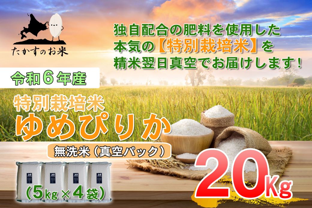 A227 【 令和6年産 】 ゆめぴりか （ 無洗米 ） 特Aランク 北海道 米 を代表する人気の品種 真空パック 5kg×4袋 20㎏ 北海道 鷹栖町 たかすのお米 米 コメ こめ ご飯 無洗米  