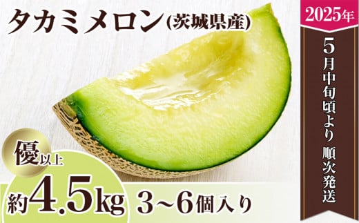 【先行予約】茨城県産タカミメロン約4.5kg（3～6個）【2025年5月中旬～6月下旬ごろ発送予定】【 果物 くだもの フルーツ 国産 季節限定 人気 贈り物 お取り寄せ メロン めろん プレゼント 厳選 青肉 メロン デザート 貴味 】