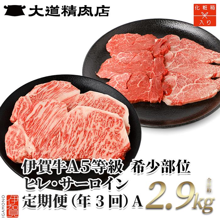 【ふるさと納税】【年3回】伊賀牛 A5ヒレ・サーロイン 定期便A 総合計約2.9kg | 肉 伊賀牛 牛肉 ステーキ 食品 定期便 セット 詰め合わせ 食べ比べ 送料無料 楽天ふるさと 納税 返礼品 お取り寄せグルメ 取り寄せ お取り寄せ 三重 伊賀