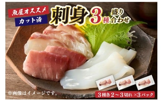 年末発送：晩酌に便利！魚屋オススメお任せ刺身3種盛り合わせ（2～3切れ×3種×3パック）※12/20～12/28お届け　TB00032_12e