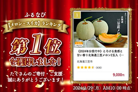 《2024年分受付中》とろける食感と甘い香り北海道三笠メロン2玉入（2.8kg以上）【01001】