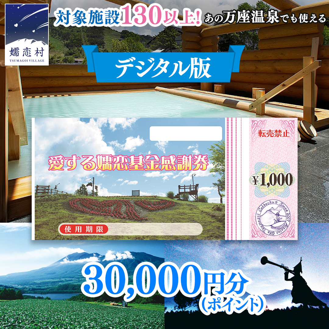 【デジタル感謝券】嬬恋村 で使える 感謝券 30,000円 分 電子クーポン 温泉総選挙 万座温泉 万座 鹿沢温泉 観光 旅行券 宿泊券 宿泊補助券 旅行 温泉 温泉 ペンション ホテル 旅館 トラベル 父の日 母の日 敬老の日 浅間高原 鹿沢 バラギ 北軽井沢 エリア 関東 30000円 クーポン チケット 国内旅行 お泊り 日帰り 観光地応援 [AO050tu]
