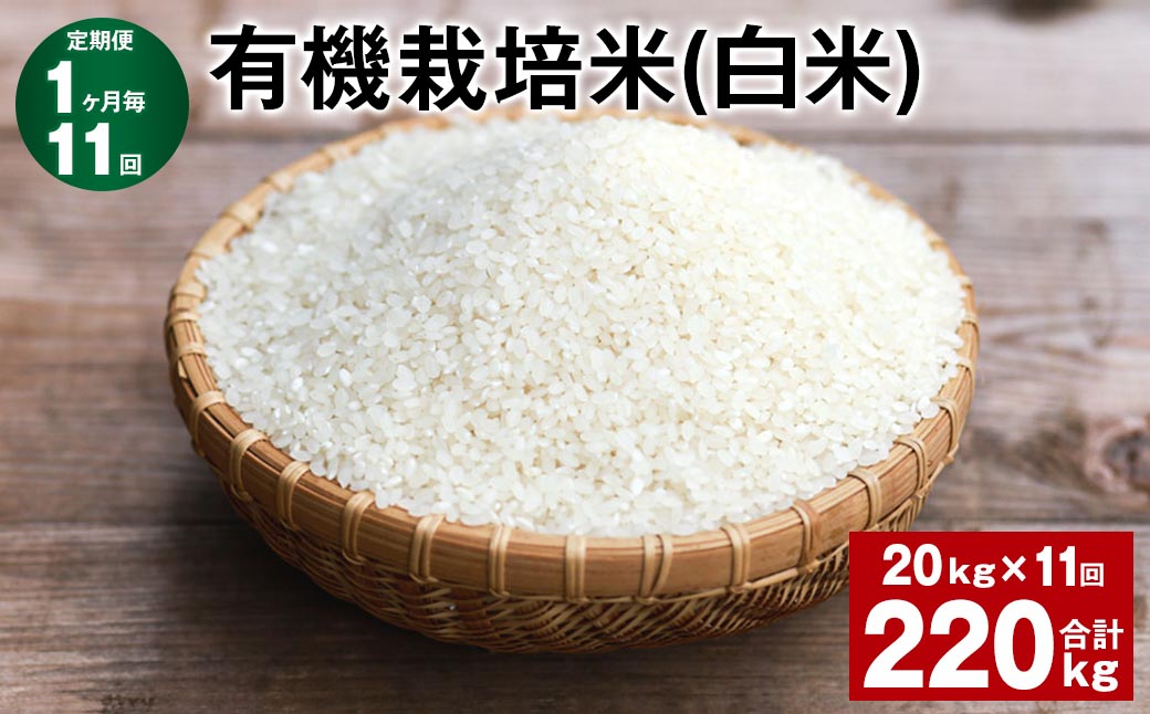 
【1ヶ月毎11回定期便】 有機栽培米（白米） 計220kg（20kg✕11回） 米 白米 ミルキークイーン
