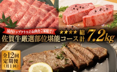 【定期便】佐賀牛堪能コース 総計7.2kg NAB076 佐賀牛 全12回