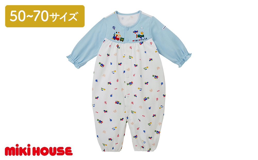 ミキハウス 天竺プリント ツーウェイオール（ブルー） ベビー服 ベビー ベビー用品 赤ちゃん 新生児 吸水性 ツーウェイオール