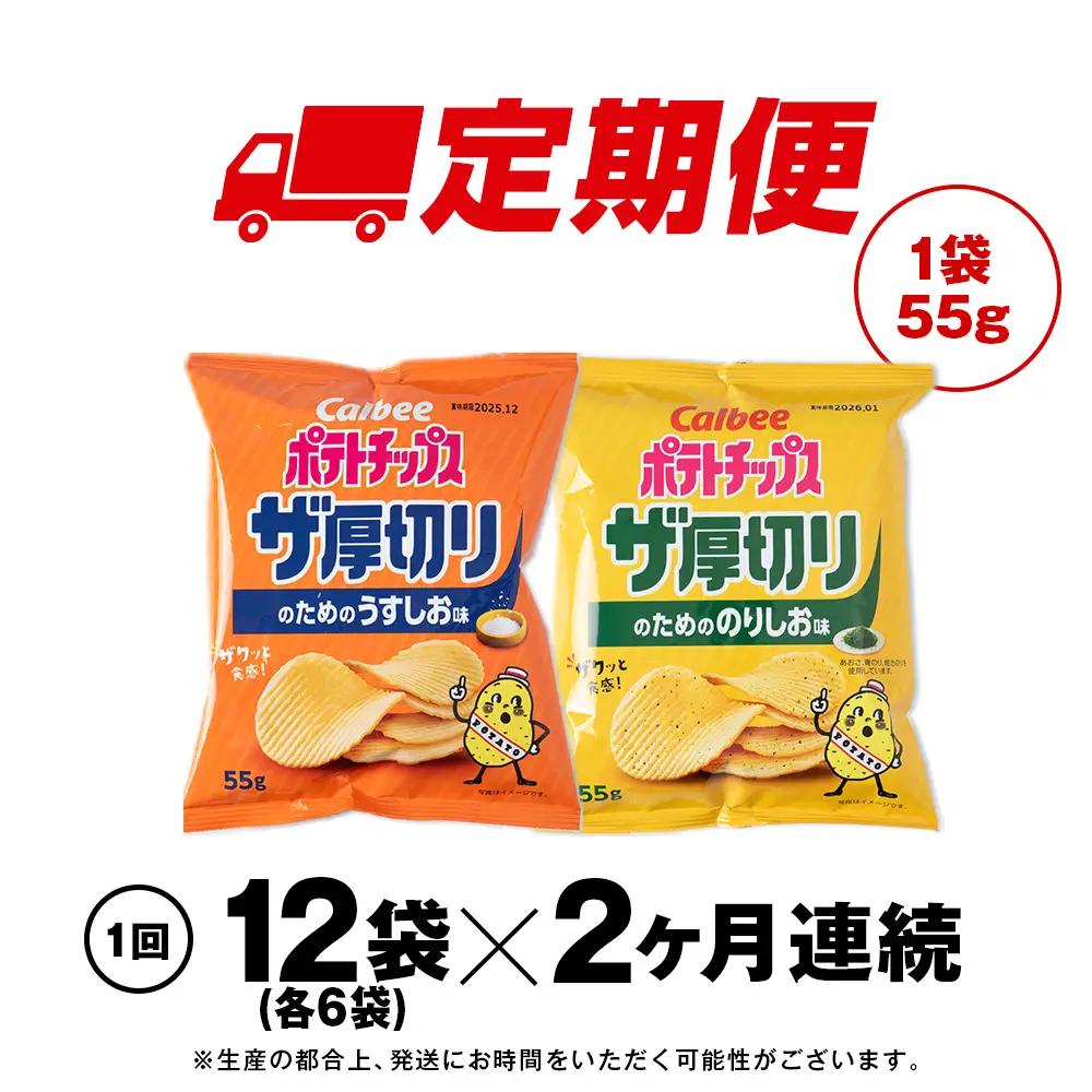 【定期便2カ月】ザ厚切りのための ２種セット うすしお・のりしお 各6袋 カルビー ポテトチップス 《千歳工場製造》