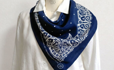 【洗える】 シルクスカーフ 小判 ネイビー/ペイズリー柄[AQDQ008] スカーフ
