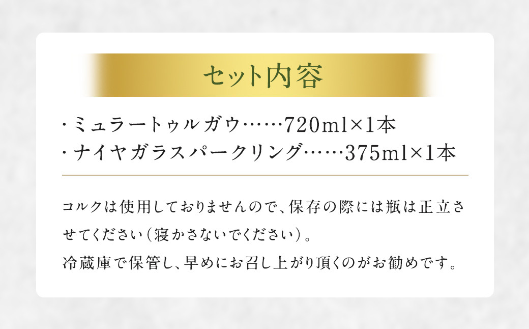 白ワイン『ミュラートゥルガウ』『ナイヤガラスパークリング』ハーフボトル（松原農園）