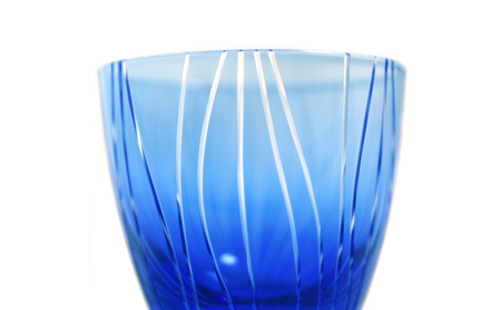 浅草切子 KANA KURITA「ぐい呑 よろけ縞 青藍/金赤」ペアセット 木箱入り